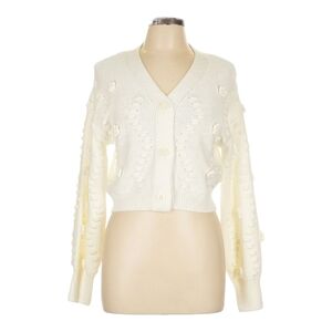 Jessica Simpson Bobble Knit Cardigan Crop Sweater, Cream Size L